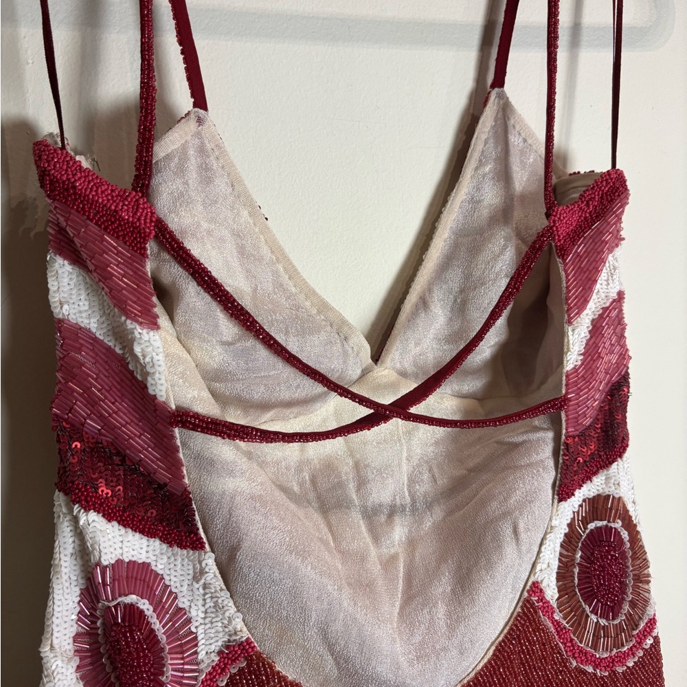 CULT GAIA Sasha Beaded Multi Wave Print Mini Dress Pink Red NWT Small - Picture 9 of 14